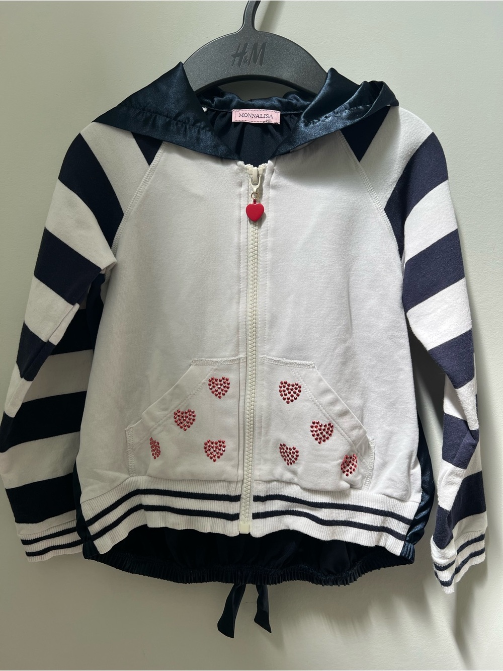 MonnaLisa White & Navy Striped Heart Zip Hoodie bugs bunny